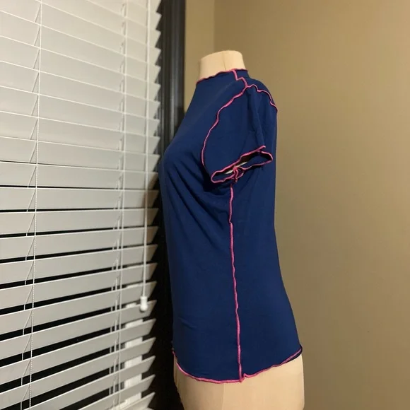 Anthropology Dolan Navy Contrast Pink Trim Tee - Picture 6 of 8